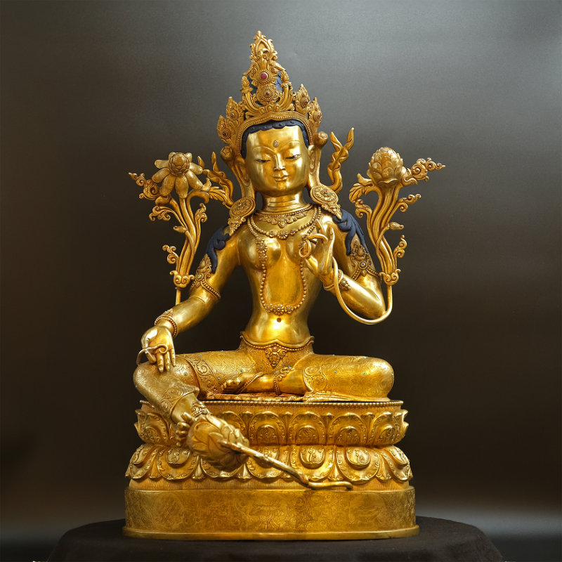 Green Tara Statue "Top Quality" Buddha Nepal (15 Kg) Gold Meisterstück Unikat