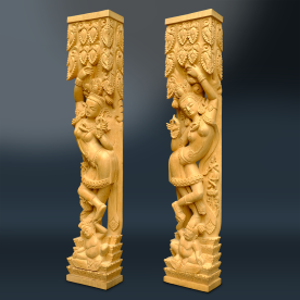Holzschnitzerei aus Nepal Tibetischer Buddhismus Maya Devi und Maha Maya stehend auf Betala