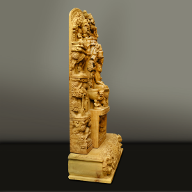 Holzschnitzarbeit aus Nepal ein Relief erzählt die Lebensgeschichte von Buddha Shakyamuni