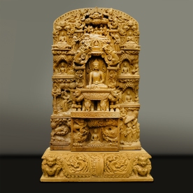 Wood carving from Nepal A relief tells the life story of Buddha