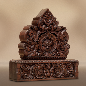 Hinduism lion face Kirtimukha lotus shrine antique dragon woodcarving art Nepal Nepalbuddha sculpture art medallion